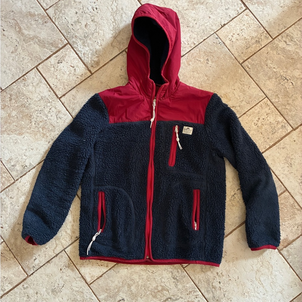 Penfield x Madewell Navy Sherpa Hoodie with Red Hood & Trim